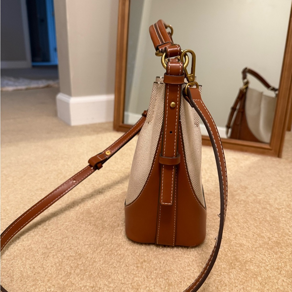 Zara Two-Tone Canvas and Leather Crossbody in Cream and Brown - Picture 3 of 5